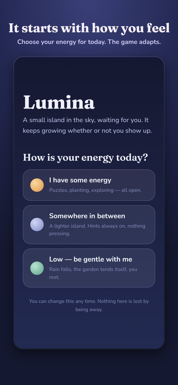 The opening screen asks: how is your energy today?