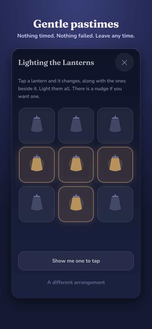 Lighting the Lanterns, a calm tile puzzle.